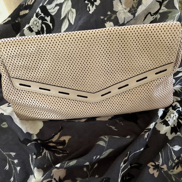 Rebecca Minkoff Handbags - REBECCA MINKOFF PERFORATED LEATHER CLUTCH in TAN